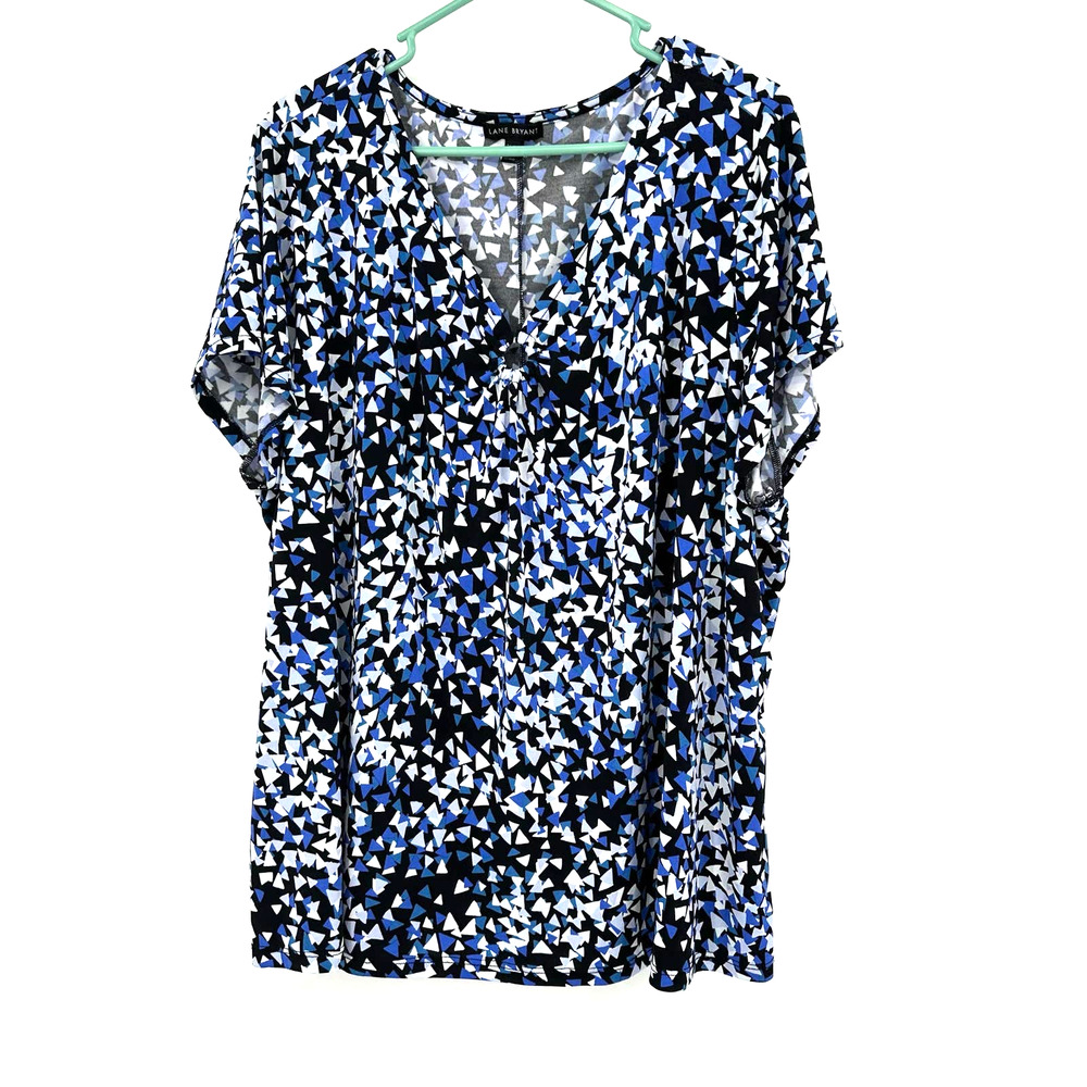 Lane Bryant‎ size 26/28 short sleeve blouse shirt top v neck blue white black